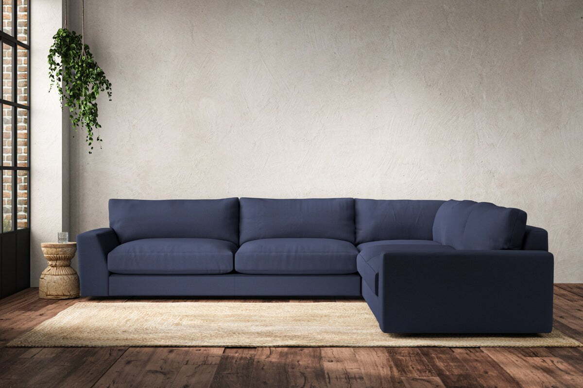Guddu Grand Right Hand Corner Sofa - Recycled Cotton Navy-MAKE TO ORDER-Nkuku