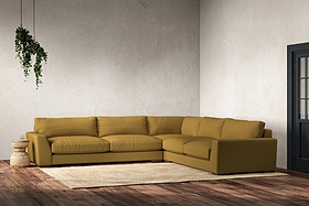Guddu Grand Right Hand Corner Sofa - Recycled Cotton Ochre-MAKE TO ORDER-Nkuku
