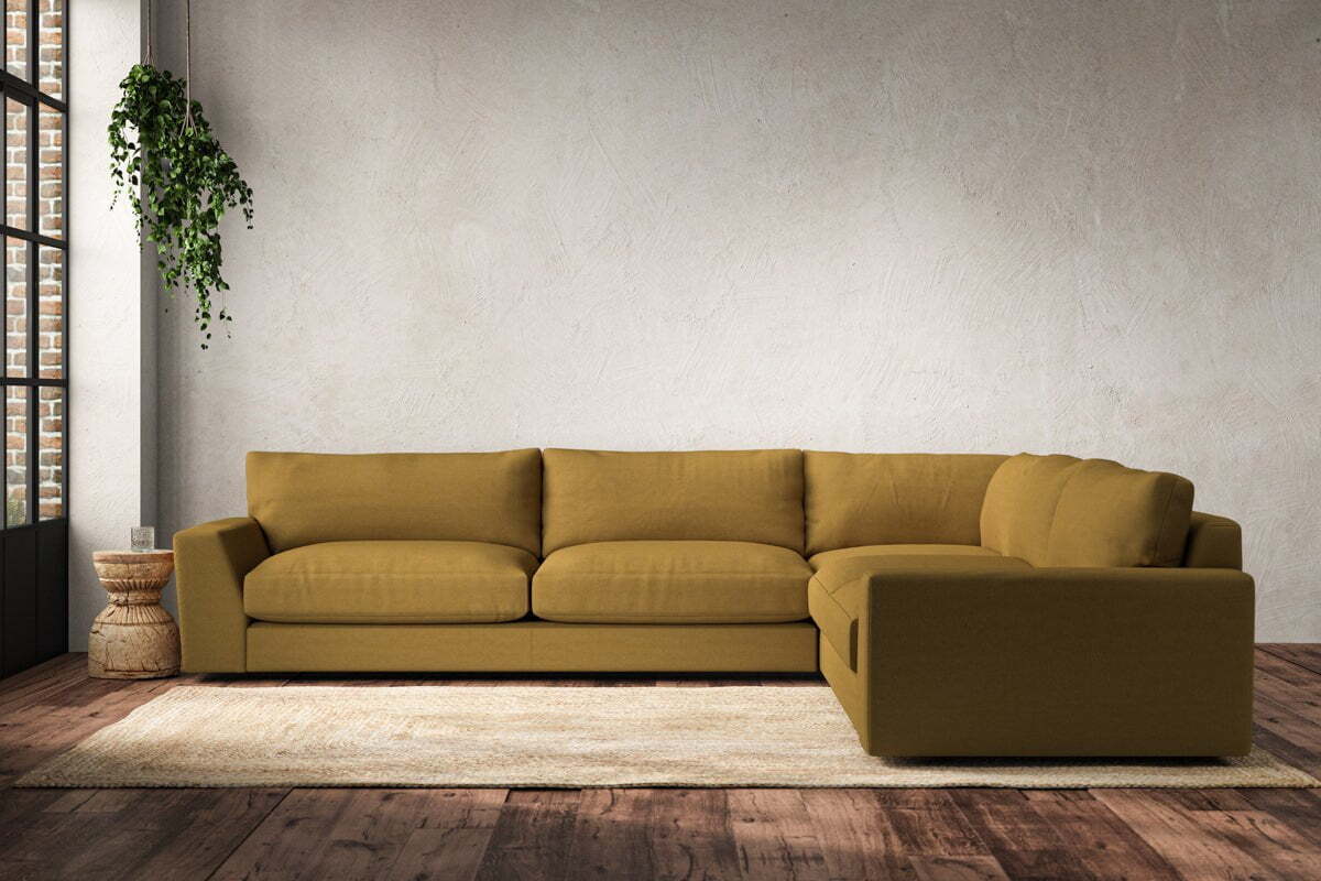 Guddu Grand Right Hand Corner Sofa - Recycled Cotton Ochre-MAKE TO ORDER-Nkuku