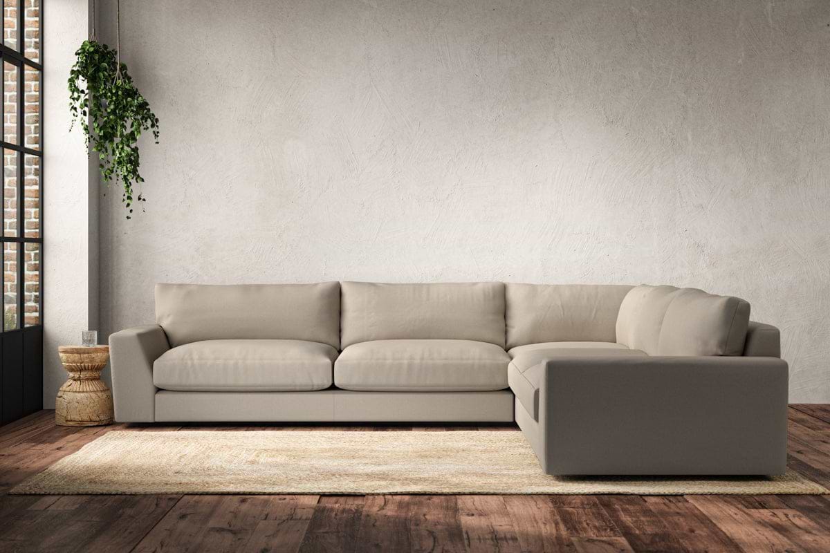 Guddu Grand Right Hand Corner Sofa - Recycled Cotton Stone-MAKE TO ORDER-Nkuku