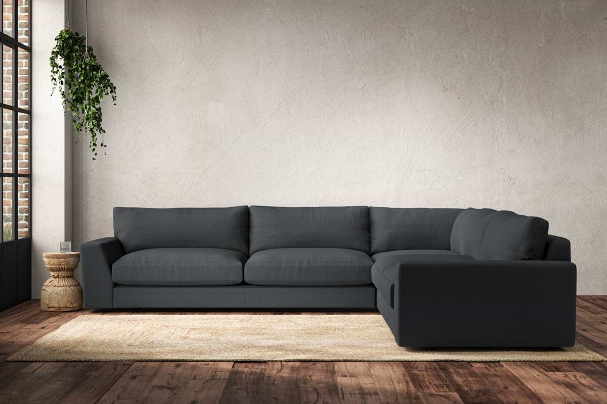 Guddu Grand Right Hand Corner Sofa - Recycled Cotton Thunder-MAKE TO ORDER-Nkuku