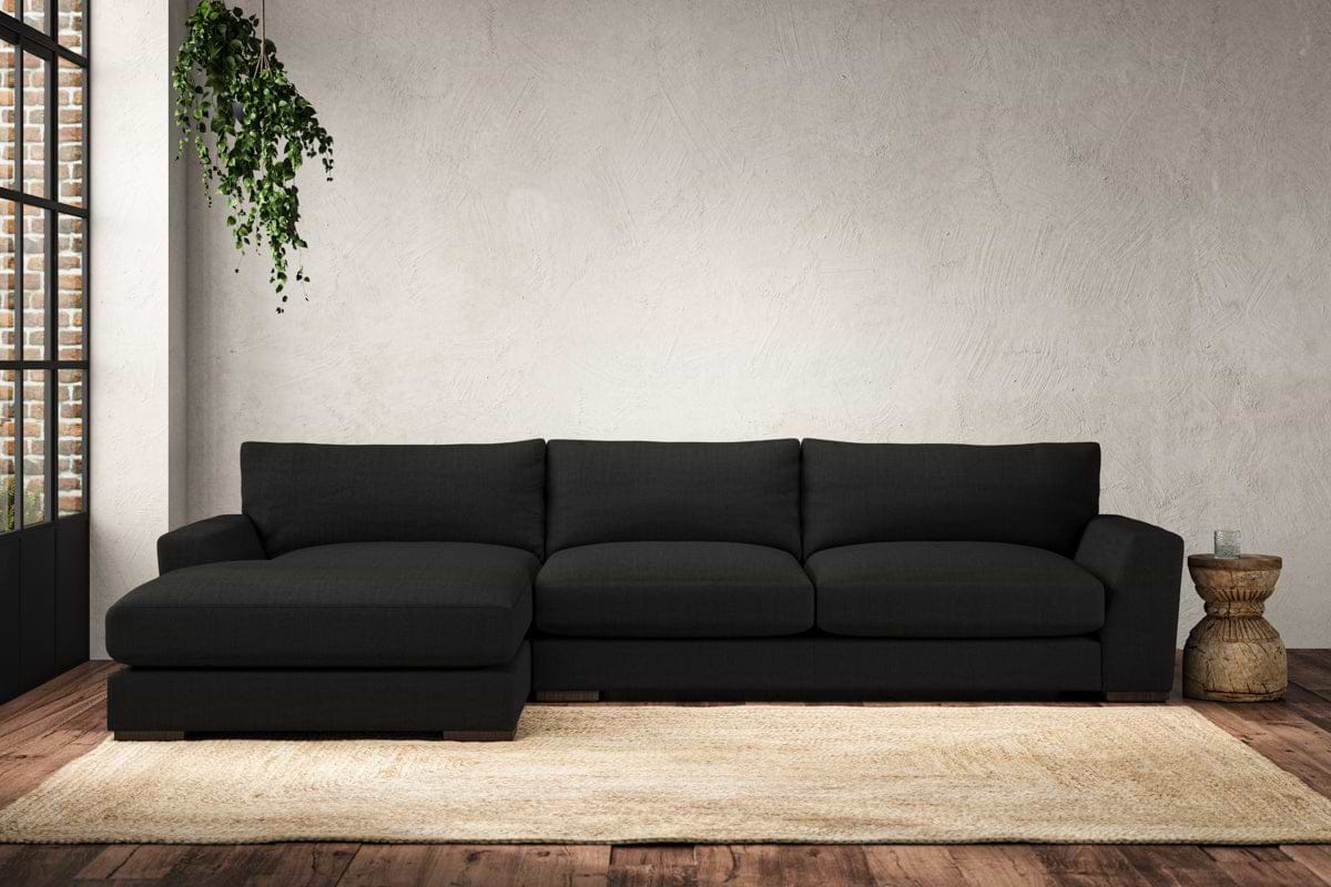 Guddu Large Left Hand Chaise Sofa - Brera Linen Charcoal-MAKE TO ORDER-Nkuku