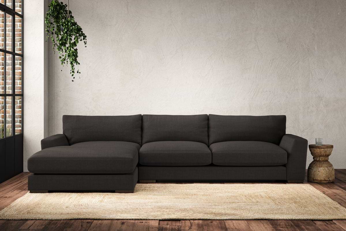Guddu Large Left Hand Chaise Sofa - Brera Linen Espresso-MAKE TO ORDER-Nkuku