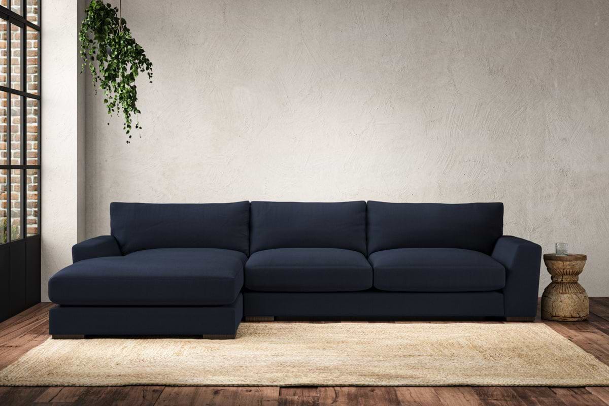 Guddu Large Left Hand Chaise Sofa - Brera Linen Indigo-MAKE TO ORDER-Nkuku