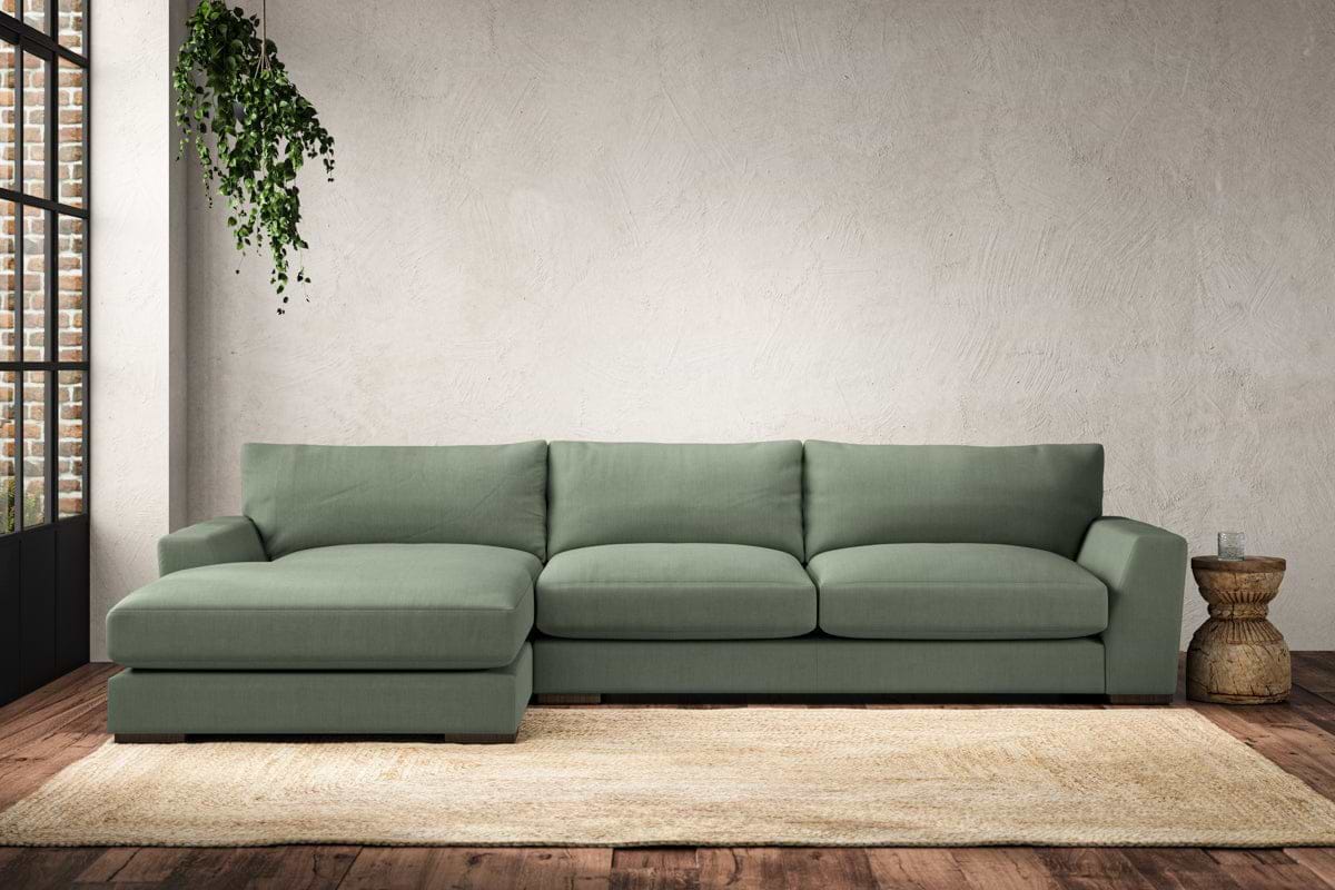 Guddu Large Left Hand Chaise Sofa - Brera Linen Jade-MAKE TO ORDER-Nkuku