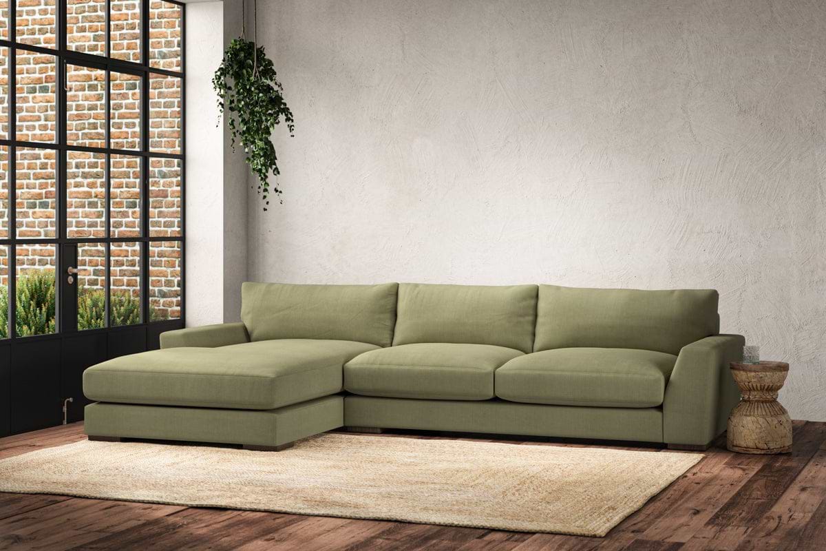 Guddu Large Left Hand Chaise Sofa - Brera Linen Sage-MAKE TO ORDER-Nkuku