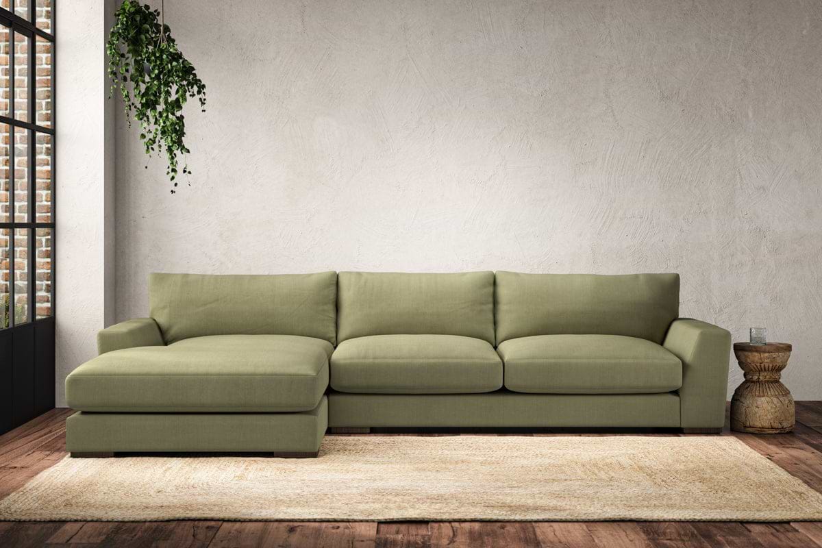 Guddu Large Left Hand Chaise Sofa - Brera Linen Sage-MAKE TO ORDER-Nkuku