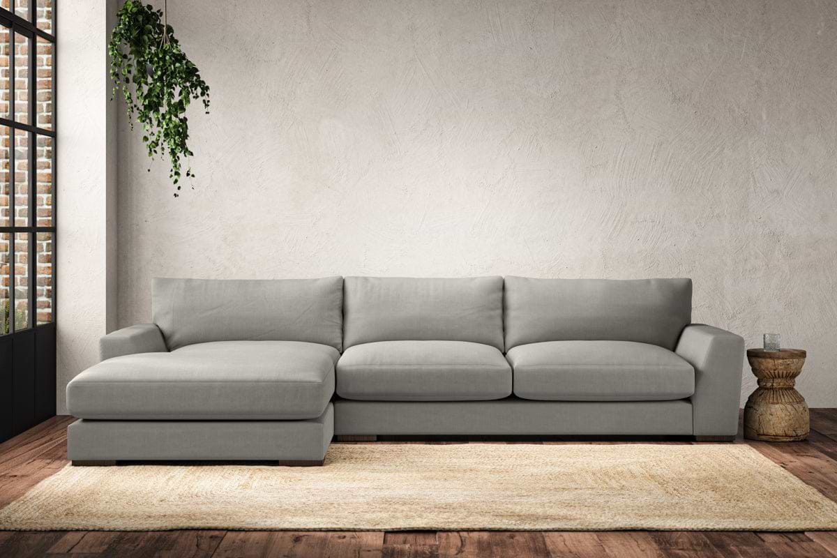 Guddu Large Left Hand Chaise Sofa - Brera Linen Smoke-MAKE TO ORDER-Nkuku