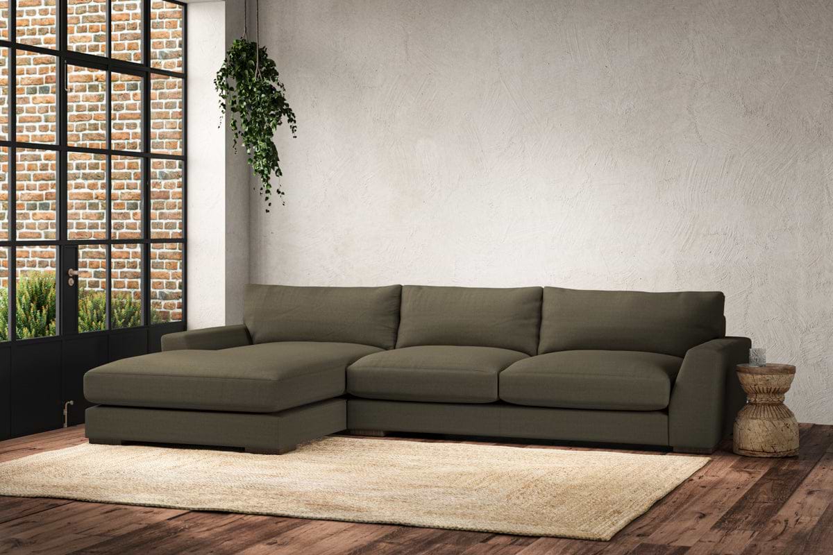 Guddu Large Left Hand Chaise Sofa - Recycled Cotton Fatigue