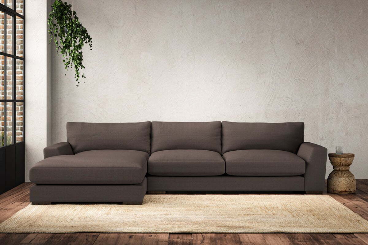 Guddu Large Left Hand Chaise Sofa - Recycled Cotton Mocha-MAKE TO ORDER-Nkuku