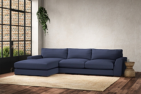 Guddu Large Left Hand Chaise Sofa - Recycled Cotton Navy