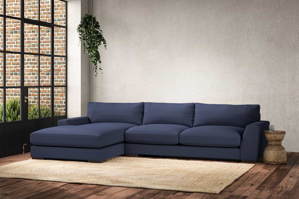 Guddu Large Left Hand Chaise Sofa - Recycled Cotton Navy