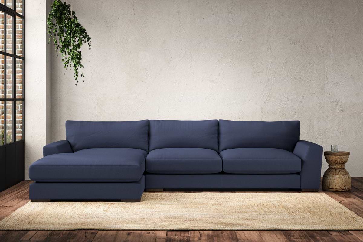 Guddu Large Left Hand Chaise Sofa - Recycled Cotton Navy-MAKE TO ORDER-Nkuku