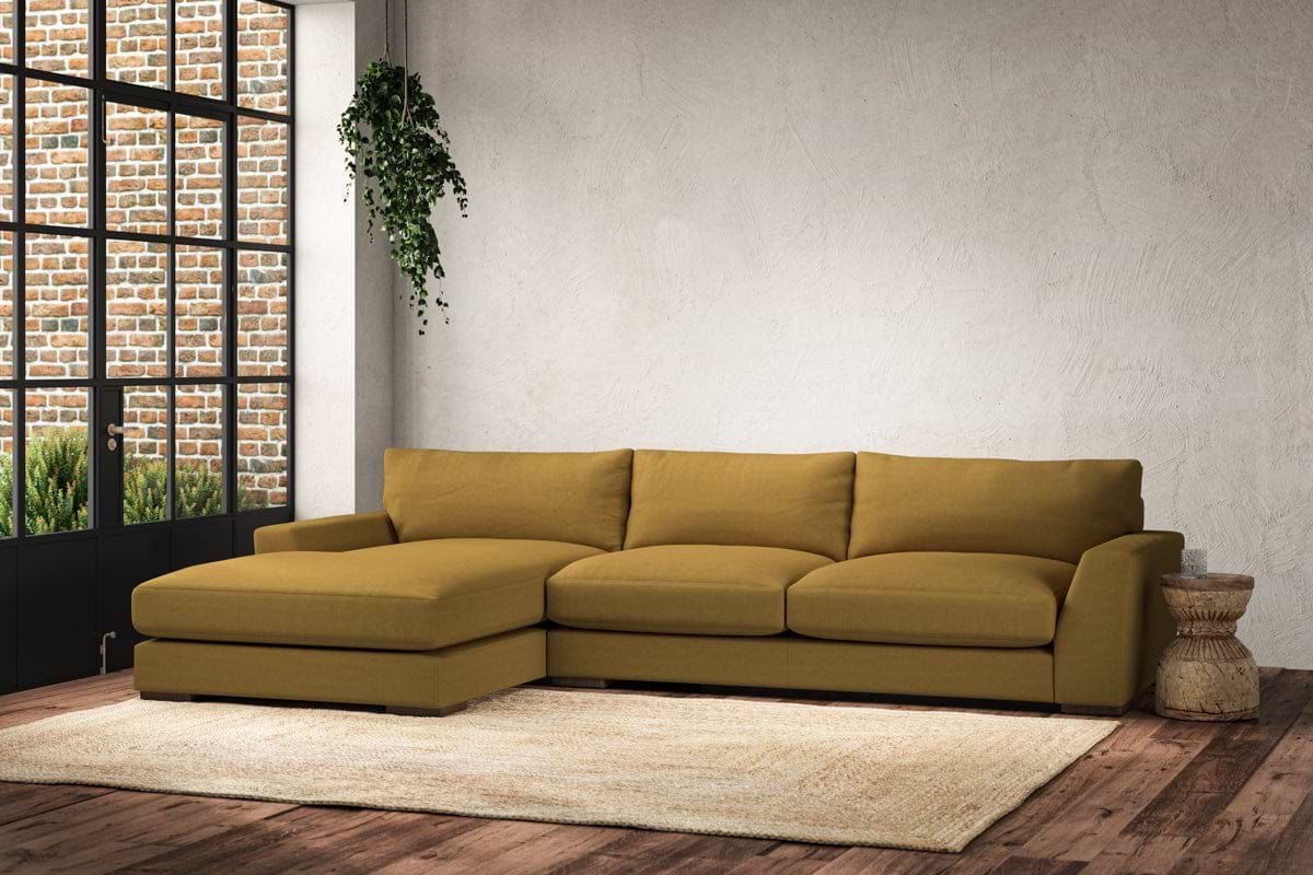 Guddu Large Left Hand Chaise Sofa - Recycled Cotton Ochre