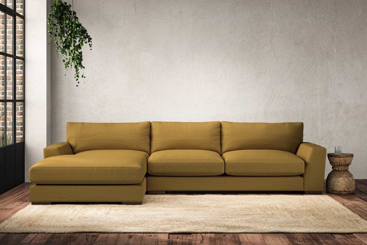 Guddu Large Left Hand Chaise Sofa - Recycled Cotton Ochre-MAKE TO ORDER-Nkuku