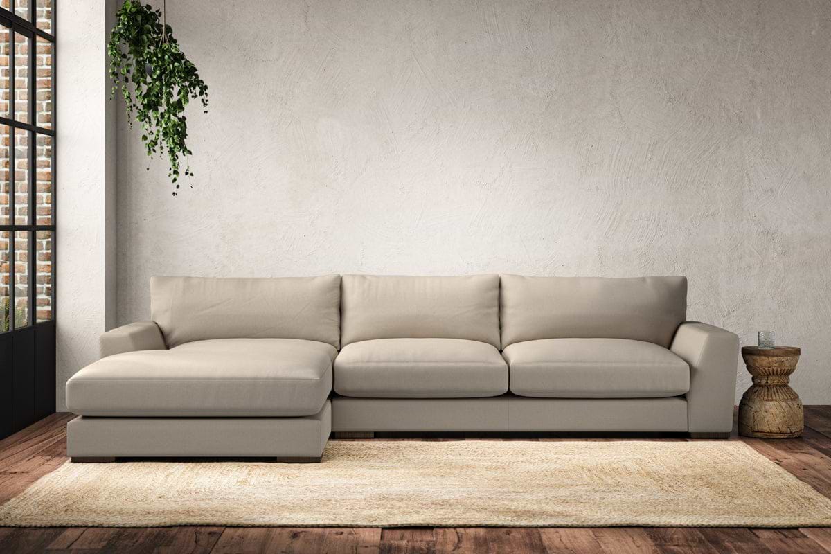Guddu Large Left Hand Chaise Sofa - Recycled Cotton Stone-MAKE TO ORDER-Nkuku