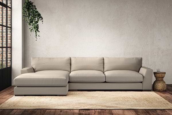 Guddu Large Left Hand Chaise Sofa - Recycled Cotton Stone