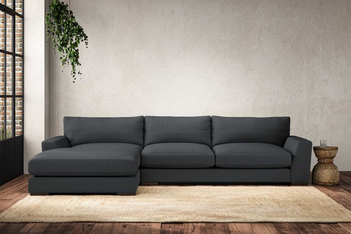Guddu Large Left Hand Chaise Sofa - Recycled Cotton Thunder-MAKE TO ORDER-Nkuku