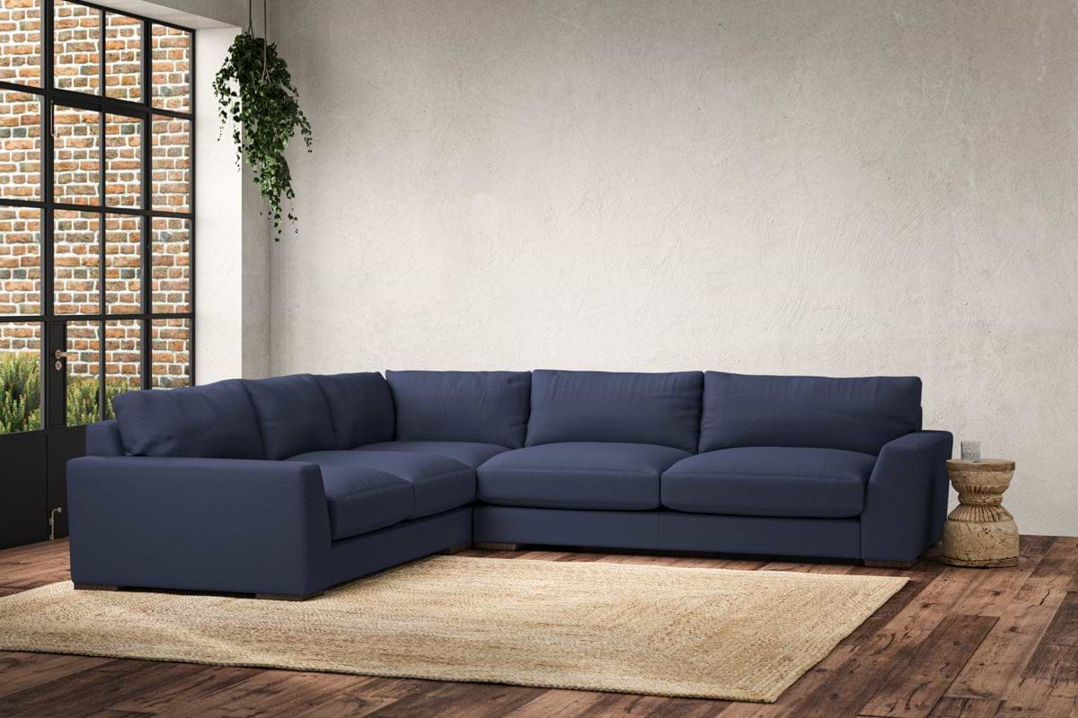 Guddu Large Left Hand Corner Sofa - Recycled Cotton Navy-MAKE TO ORDER-Nkuku