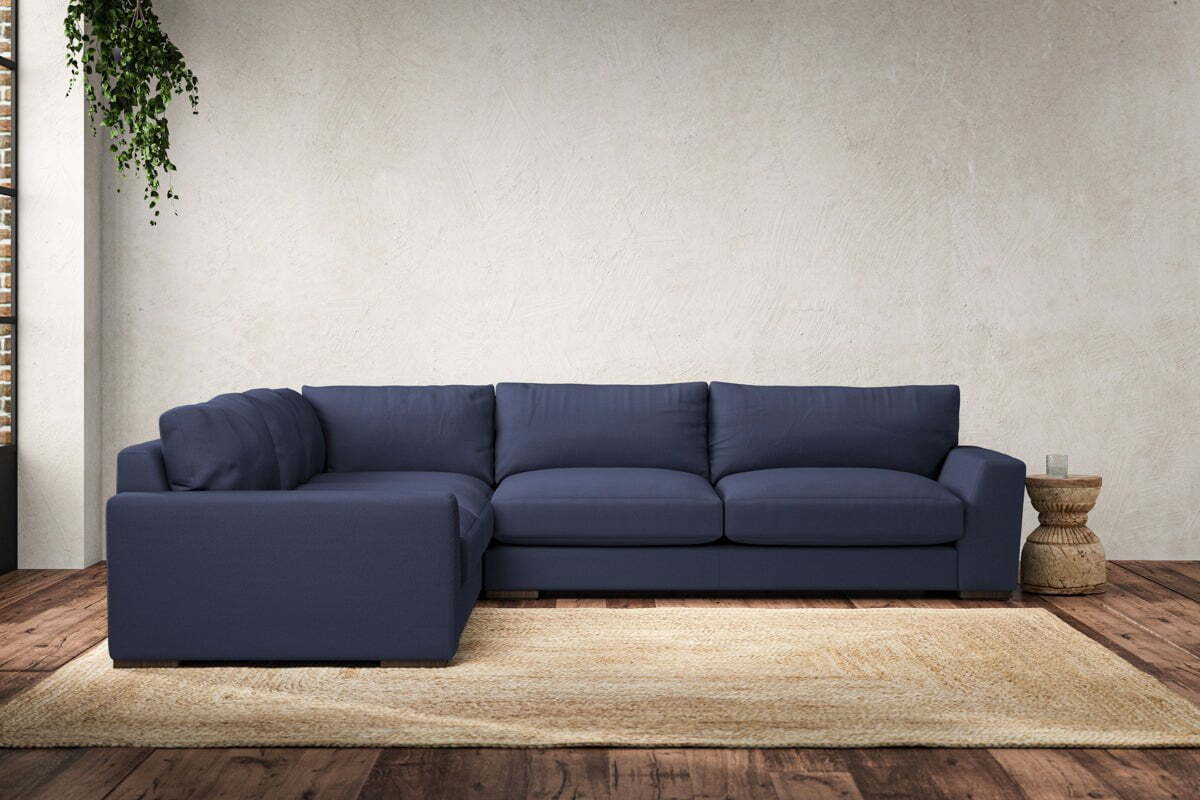 Guddu Large Left Hand Corner Sofa - Recycled Cotton Navy-MAKE TO ORDER-Nkuku