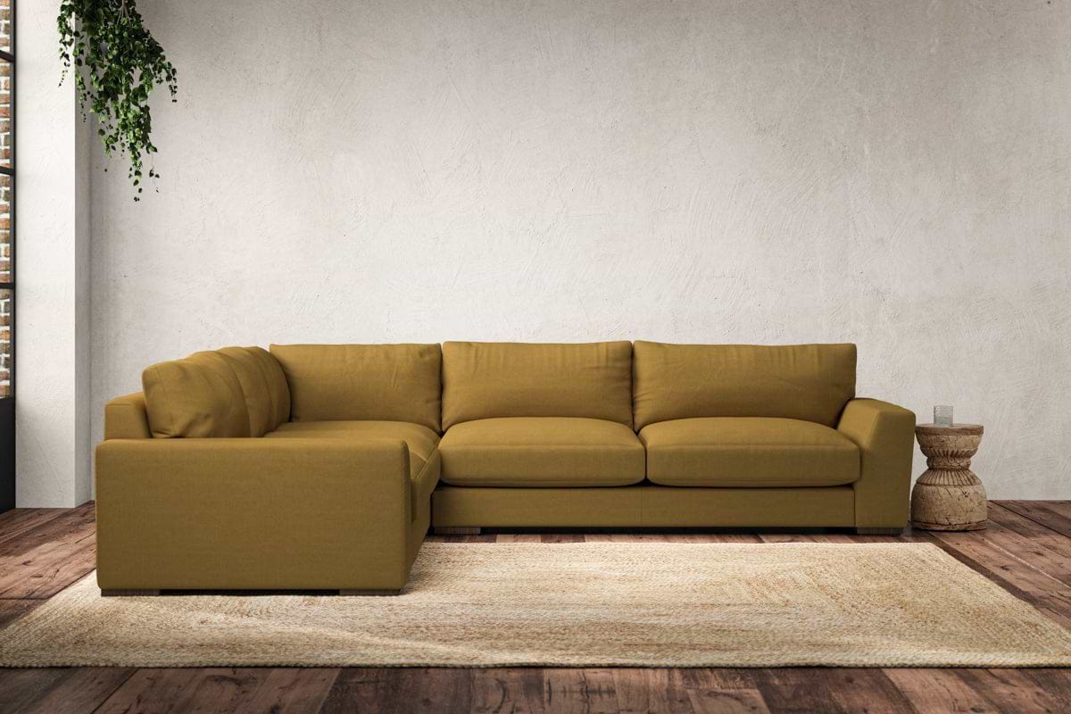 Guddu Large Left Hand Corner Sofa - Recycled Cotton Ochre-MAKE TO ORDER-Nkuku