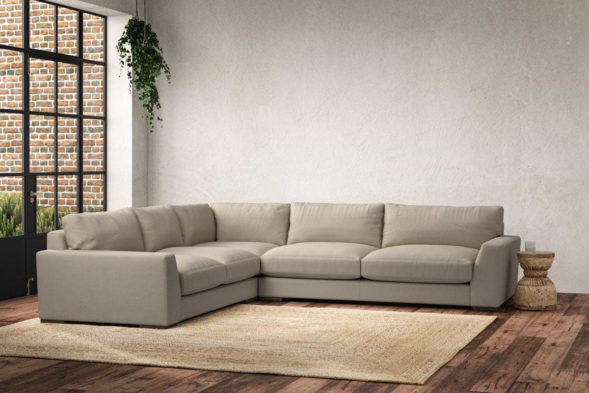 Guddu Large Left Hand Corner Sofa - Recycled Cotton Stone-MAKE TO ORDER-Nkuku