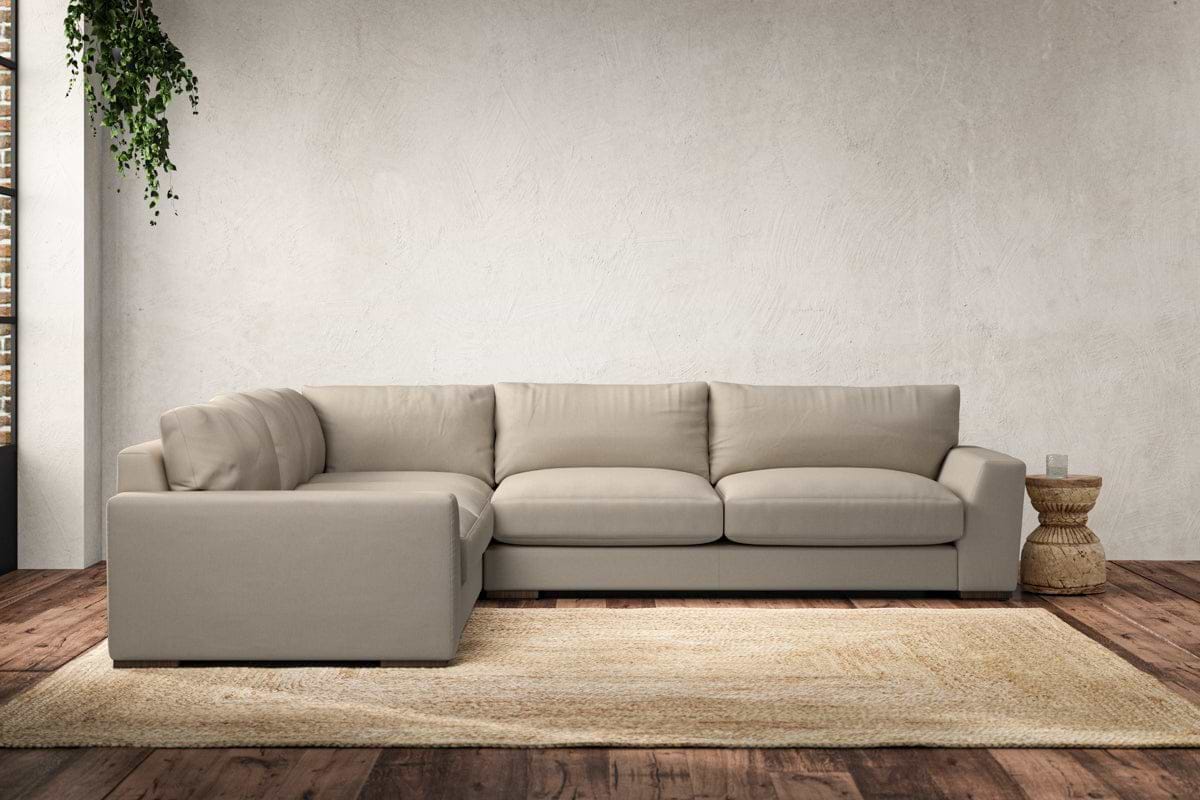Guddu Large Left Hand Corner Sofa - Recycled Cotton Stone-MAKE TO ORDER-Nkuku
