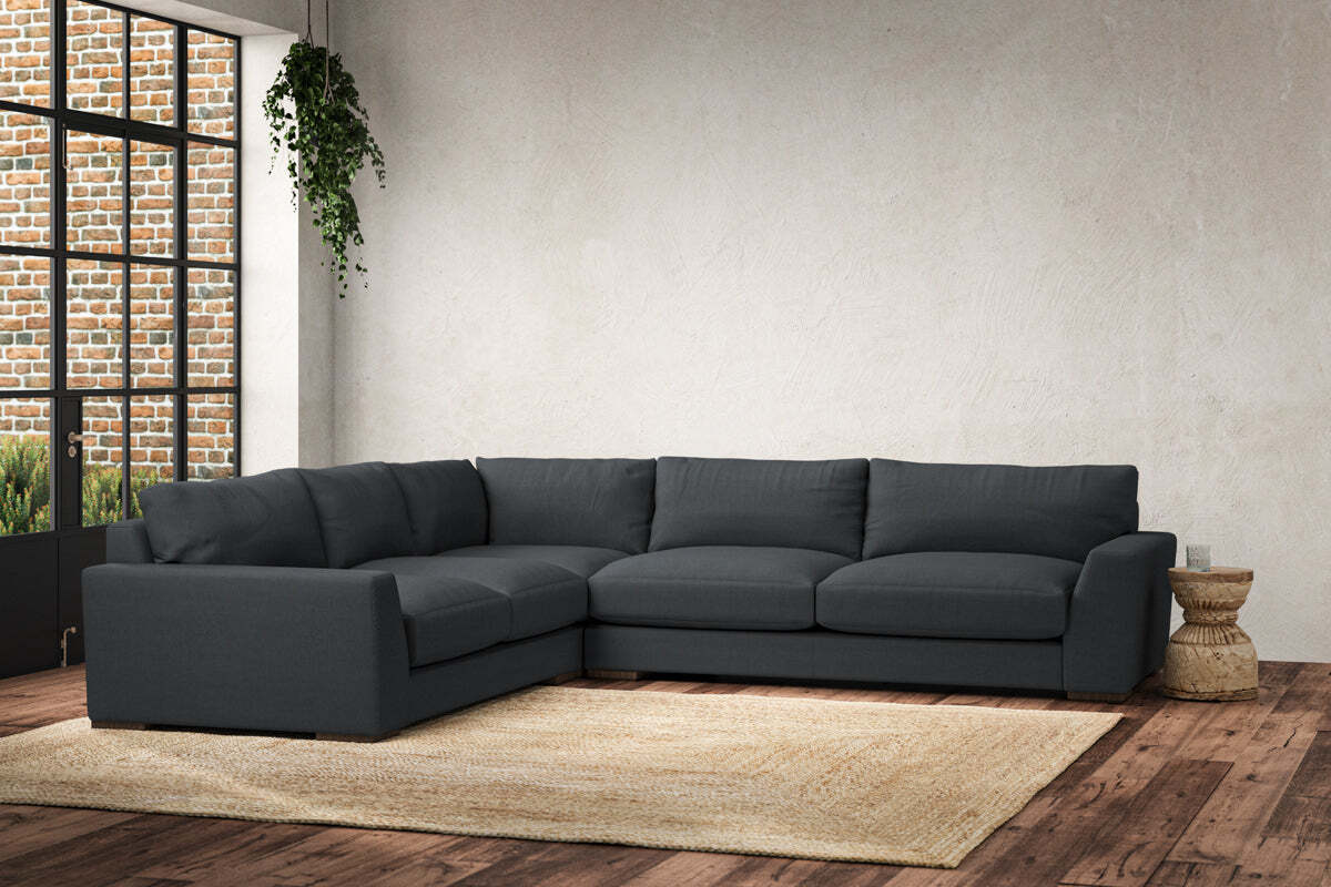 Guddu Large Left Hand Corner Sofa - Recycled Cotton Thunder-MAKE TO ORDER-Nkuku