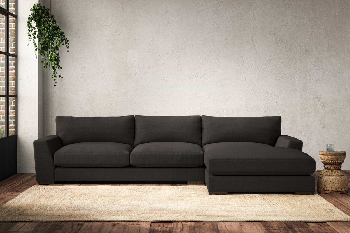 Guddu Large Right Hand Chaise Sofa - Brera Linen Espresso-MAKE TO ORDER-Nkuku