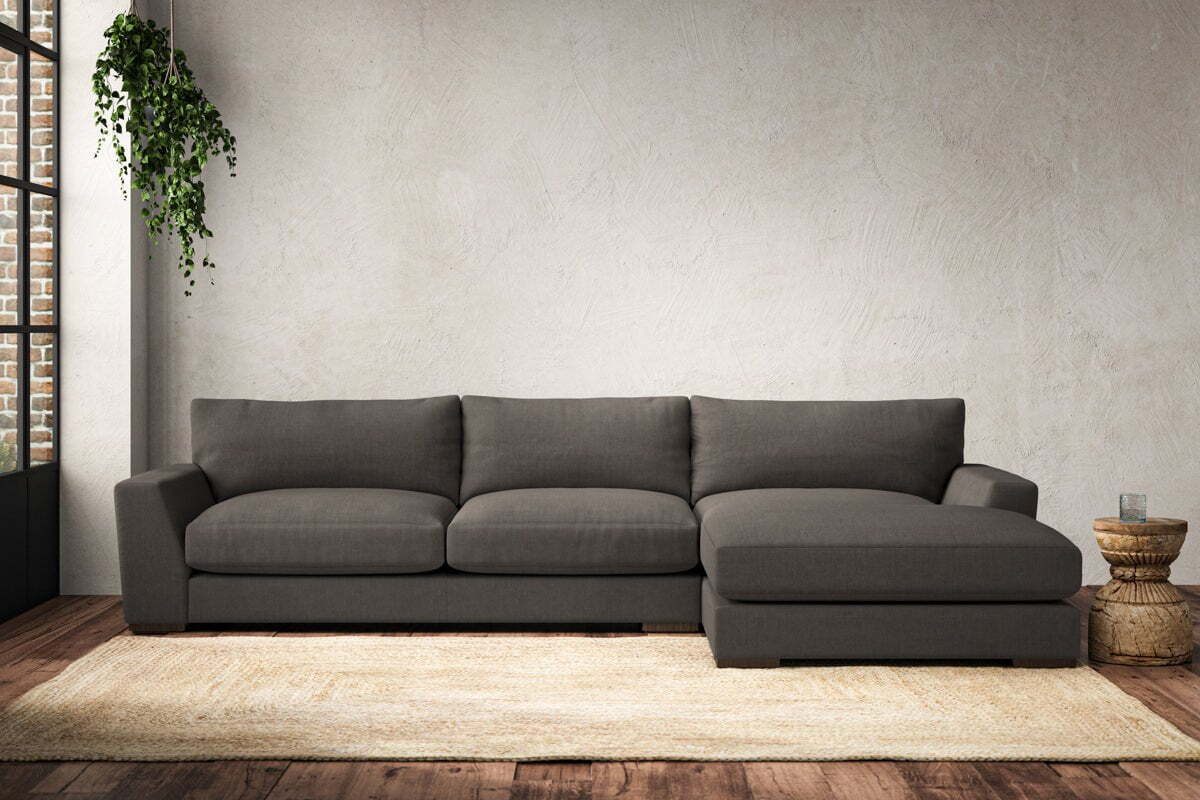 Guddu Large Right Hand Chaise Sofa - Brera Linen Granite-MAKE TO ORDER-Nkuku