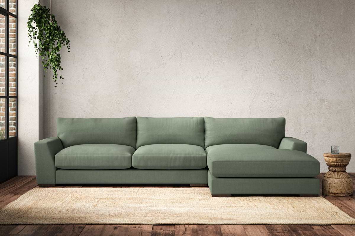 Guddu Large Right Hand Chaise Sofa - Brera Linen Jade-MAKE TO ORDER-Nkuku