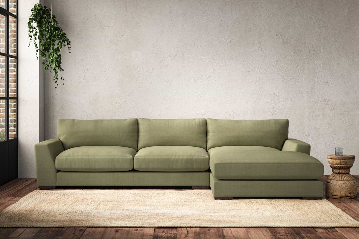 Guddu Large Right Hand Chaise Sofa - Brera Linen Sage-MAKE TO ORDER-Nkuku