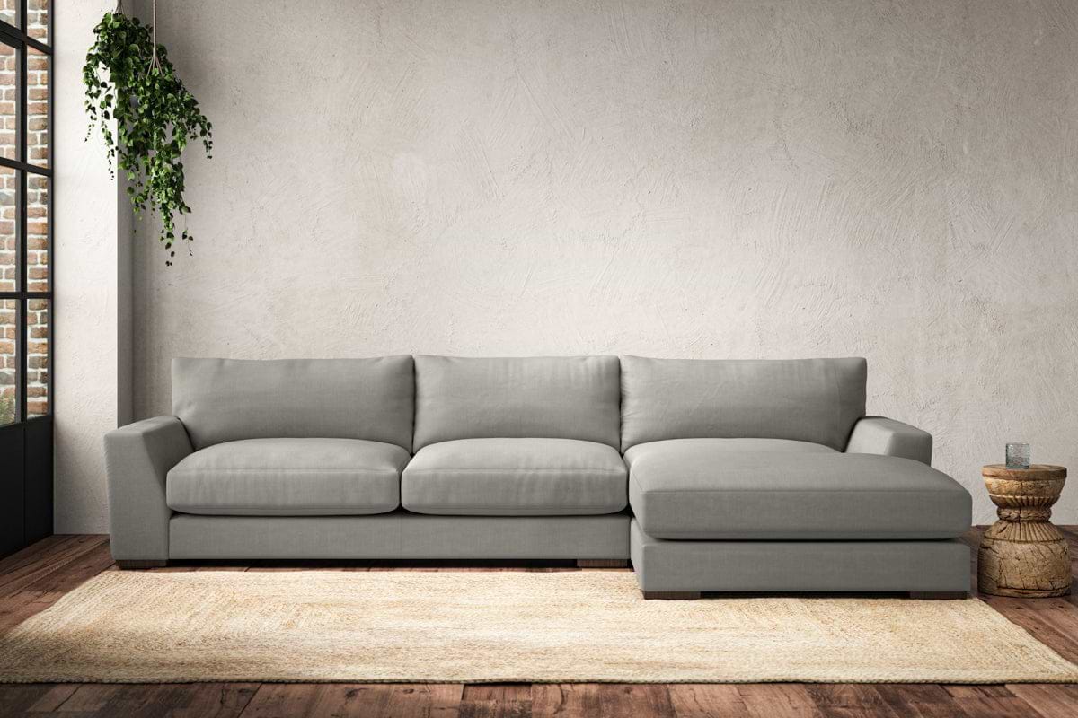 Guddu Large Right Hand Chaise Sofa - Brera Linen Smoke-MAKE TO ORDER-Nkuku