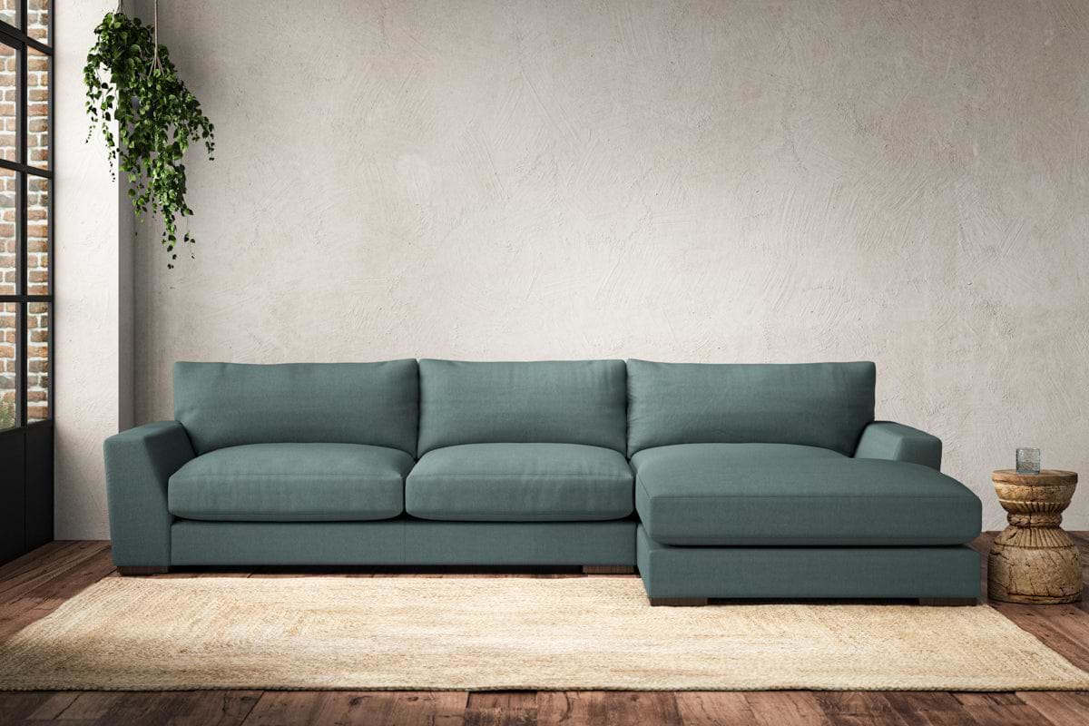 Guddu Large Right Hand Chaise Sofa - Recycled Cotton Airforce-MAKE TO ORDER-Nkuku