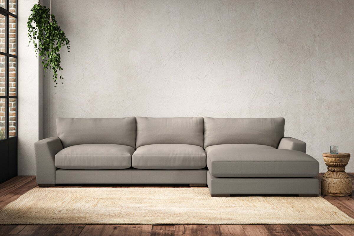 Guddu Large Right Hand Chaise Sofa - Recycled Cotton Flax-MAKE TO ORDER-Nkuku