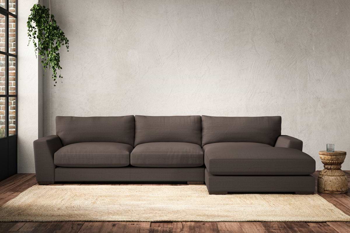 Guddu Large Right Hand Chaise Sofa - Recycled Cotton Mocha-MAKE TO ORDER-Nkuku
