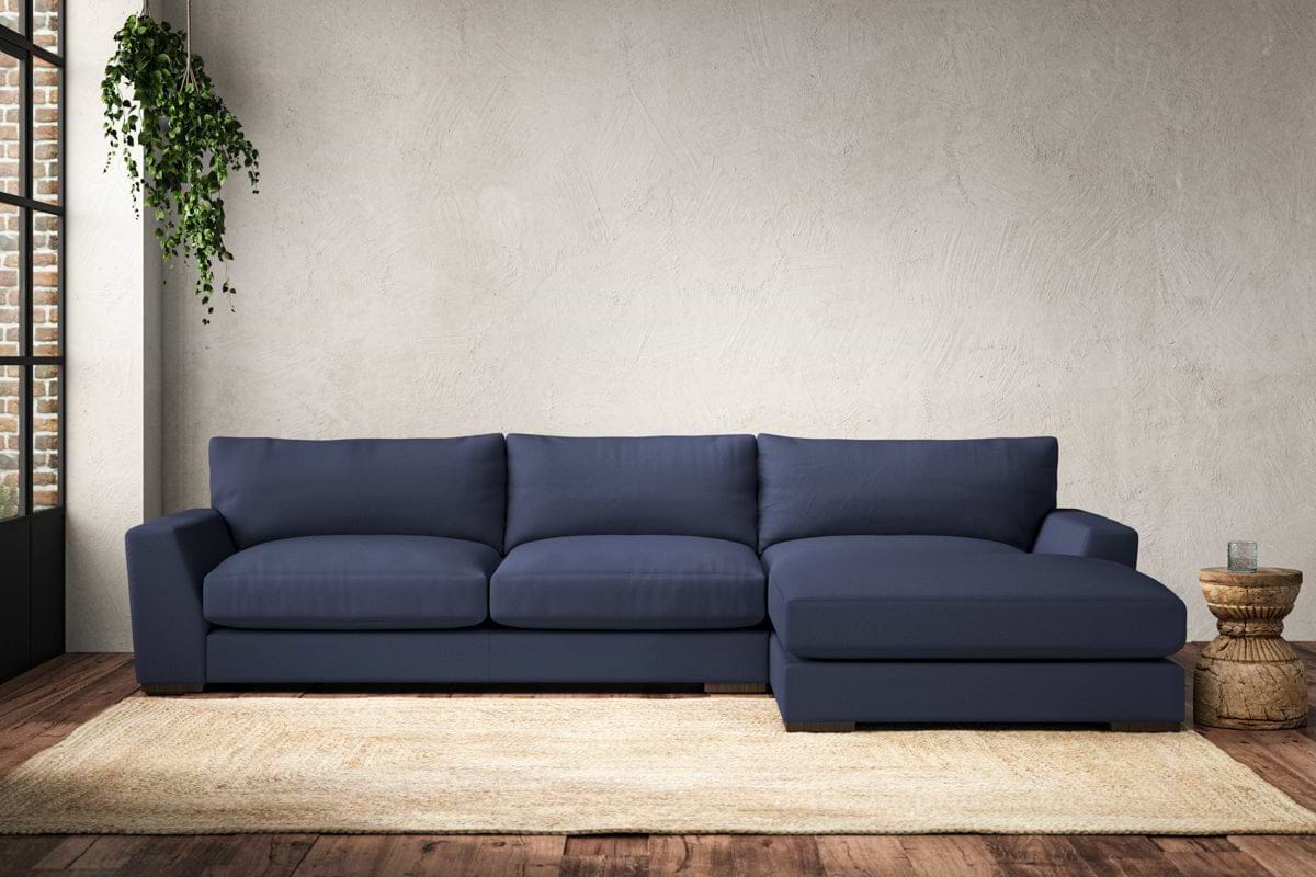 Guddu Large Right Hand Chaise Sofa - Recycled Cotton Navy-MAKE TO ORDER-Nkuku