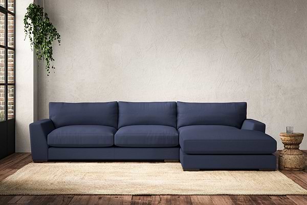 Guddu Large Right Hand Chaise Sofa - Recycled Cotton Navy