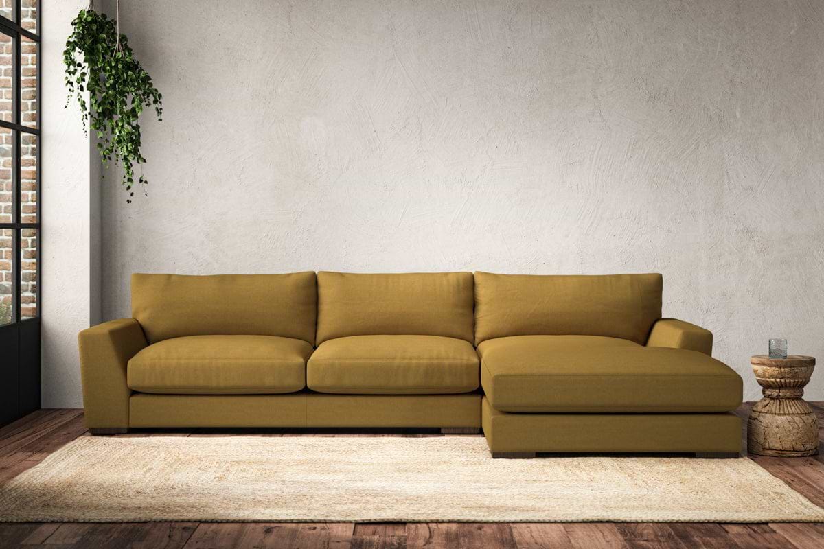 Guddu Large Right Hand Chaise Sofa - Recycled Cotton Ochre-MAKE TO ORDER-Nkuku