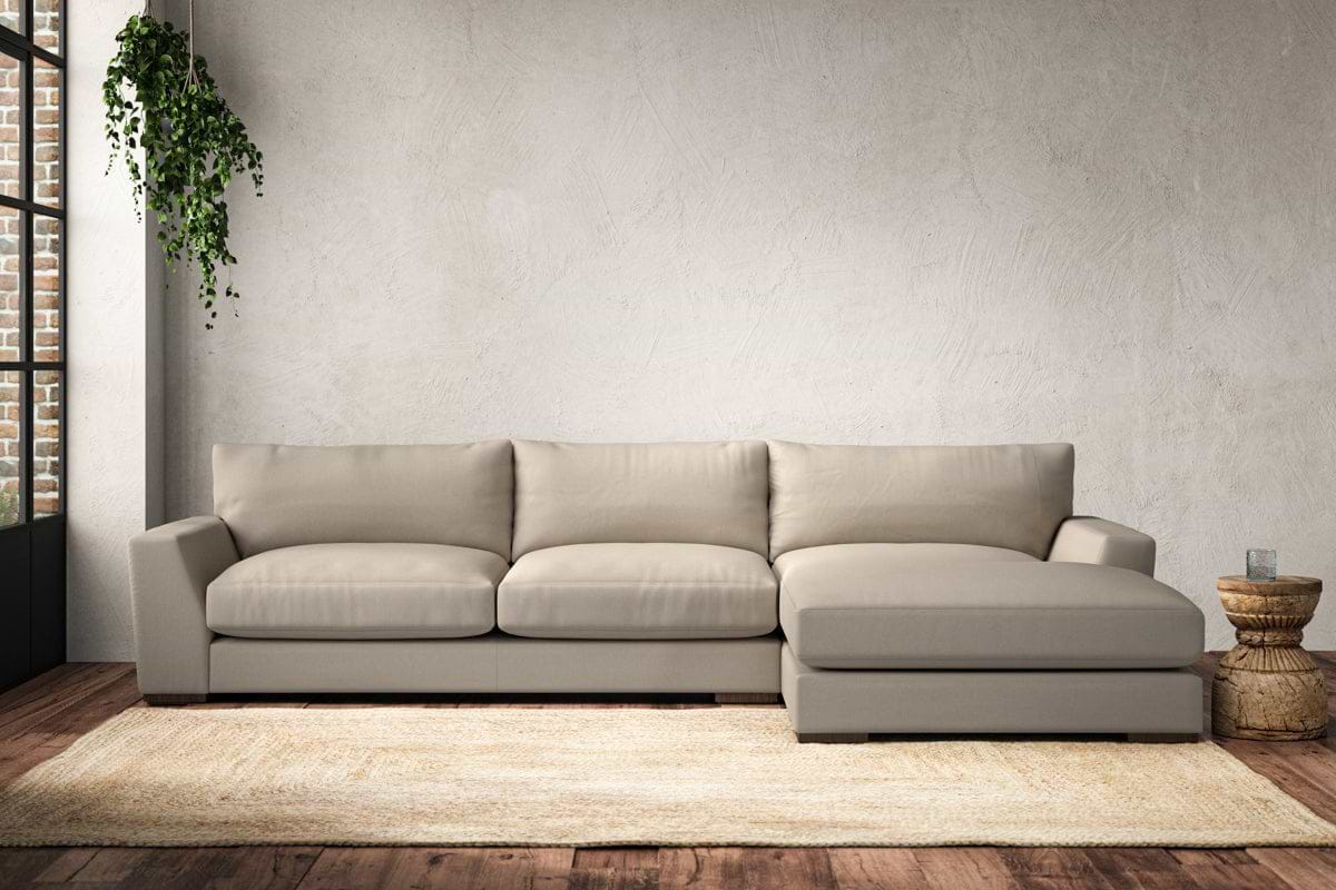 Guddu Large Right Hand Chaise Sofa - Recycled Cotton Stone-MAKE TO ORDER-Nkuku