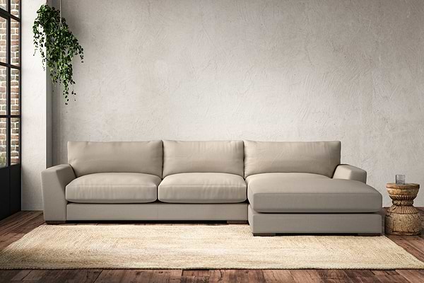 Guddu Large Right Hand Chaise Sofa - Recycled Cotton Stone