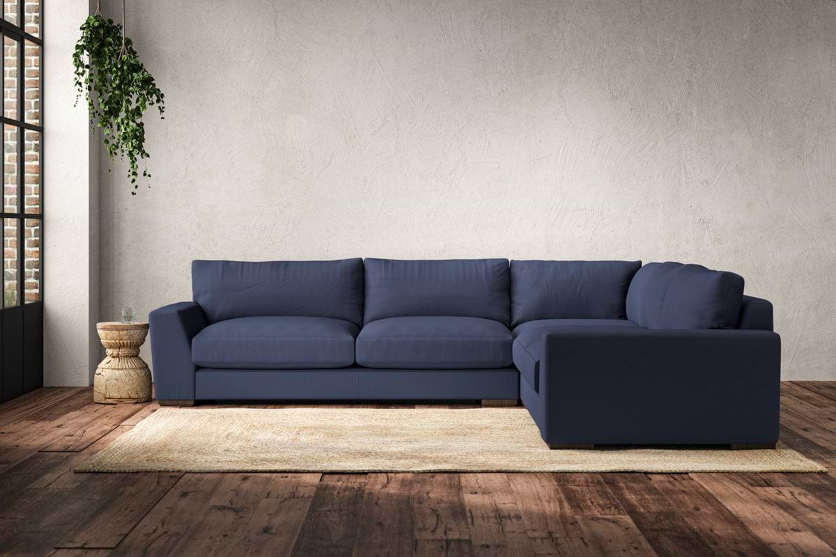 Guddu Large Right Hand Corner Sofa - Recycled Cotton Navy-MAKE TO ORDER-Nkuku