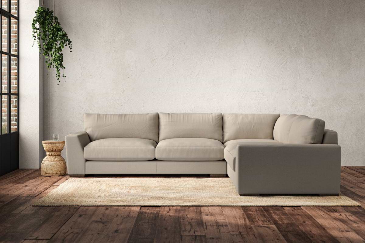 Guddu Large Right Hand Corner Sofa - Recycled Cotton Stone-MAKE TO ORDER-Nkuku