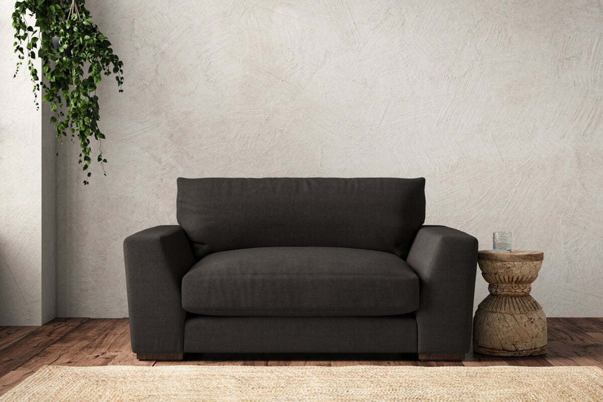 Guddu Love Seat - Brera Linen Espresso-MAKE TO ORDER-Nkuku