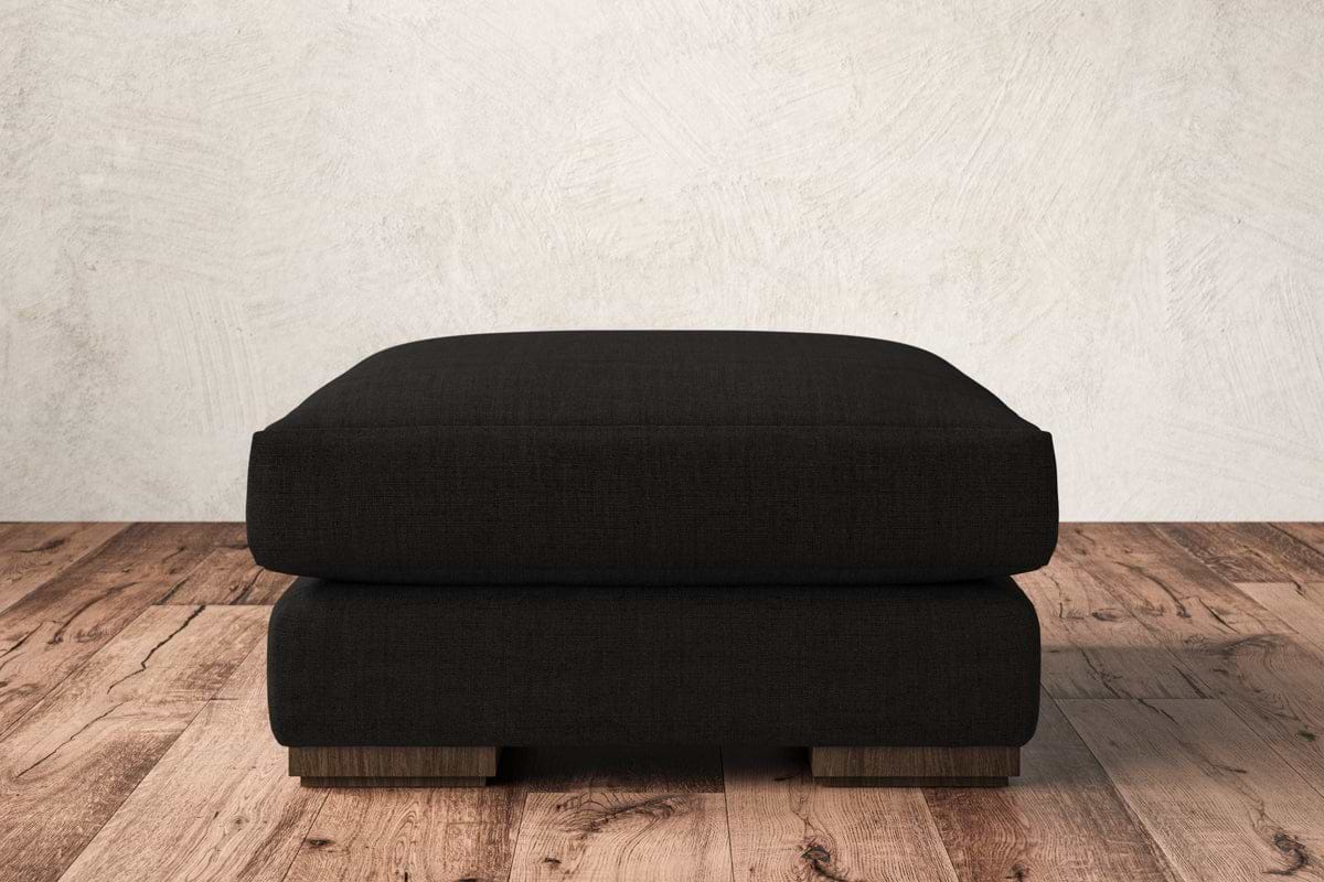 Guddu Medium Footstool - Brera Linen Charcoal-MAKE TO ORDER-Nkuku