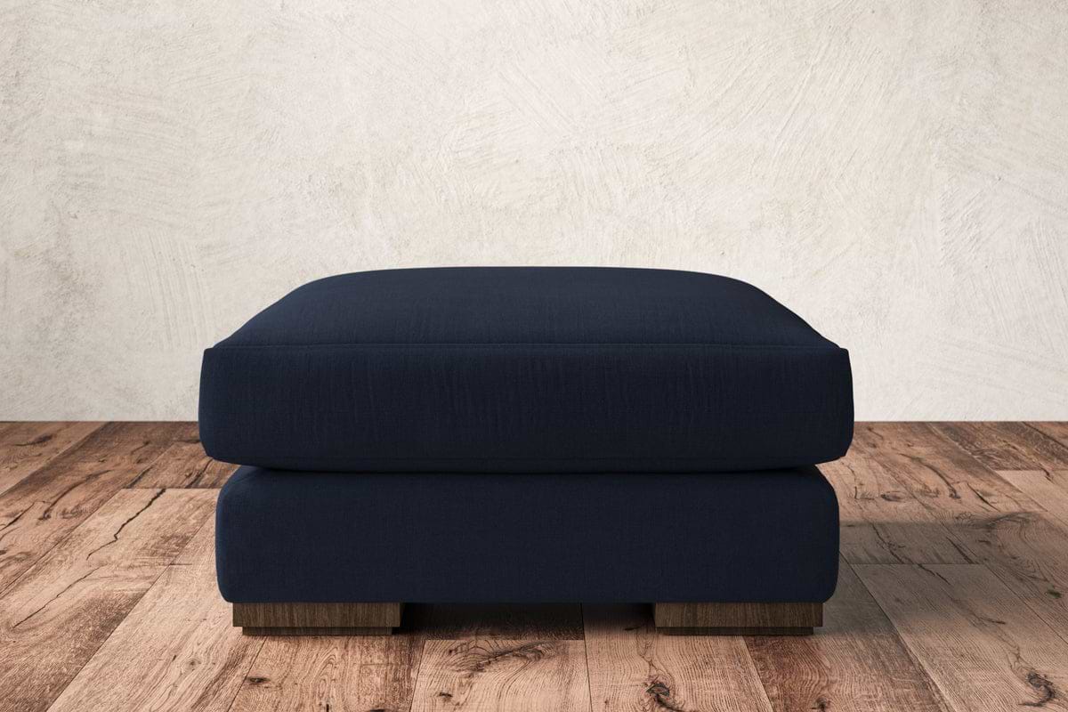 Guddu Medium Footstool - Brera Linen Indigo-MAKE TO ORDER-Nkuku