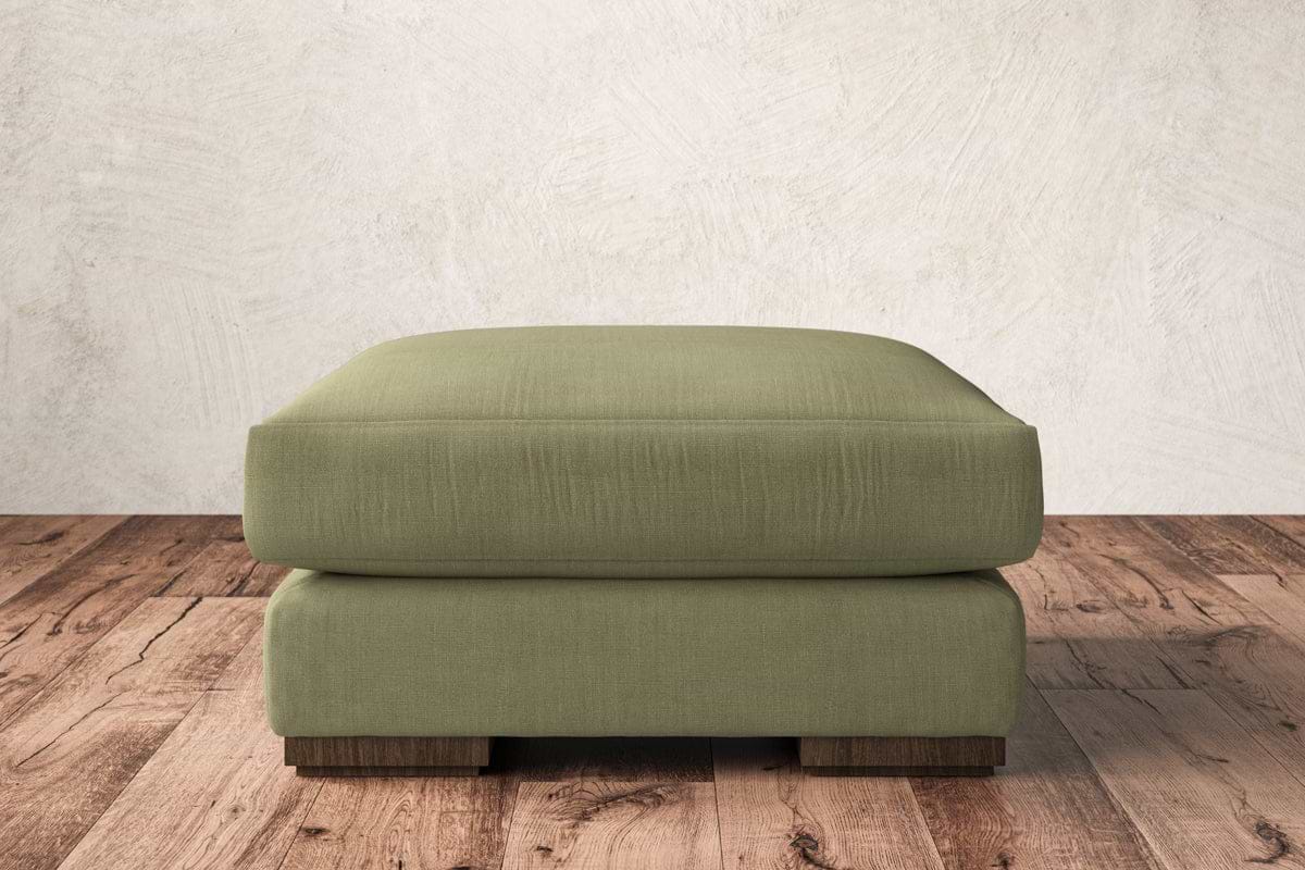 Guddu Medium Footstool - Brera Linen Sage-MAKE TO ORDER-Nkuku