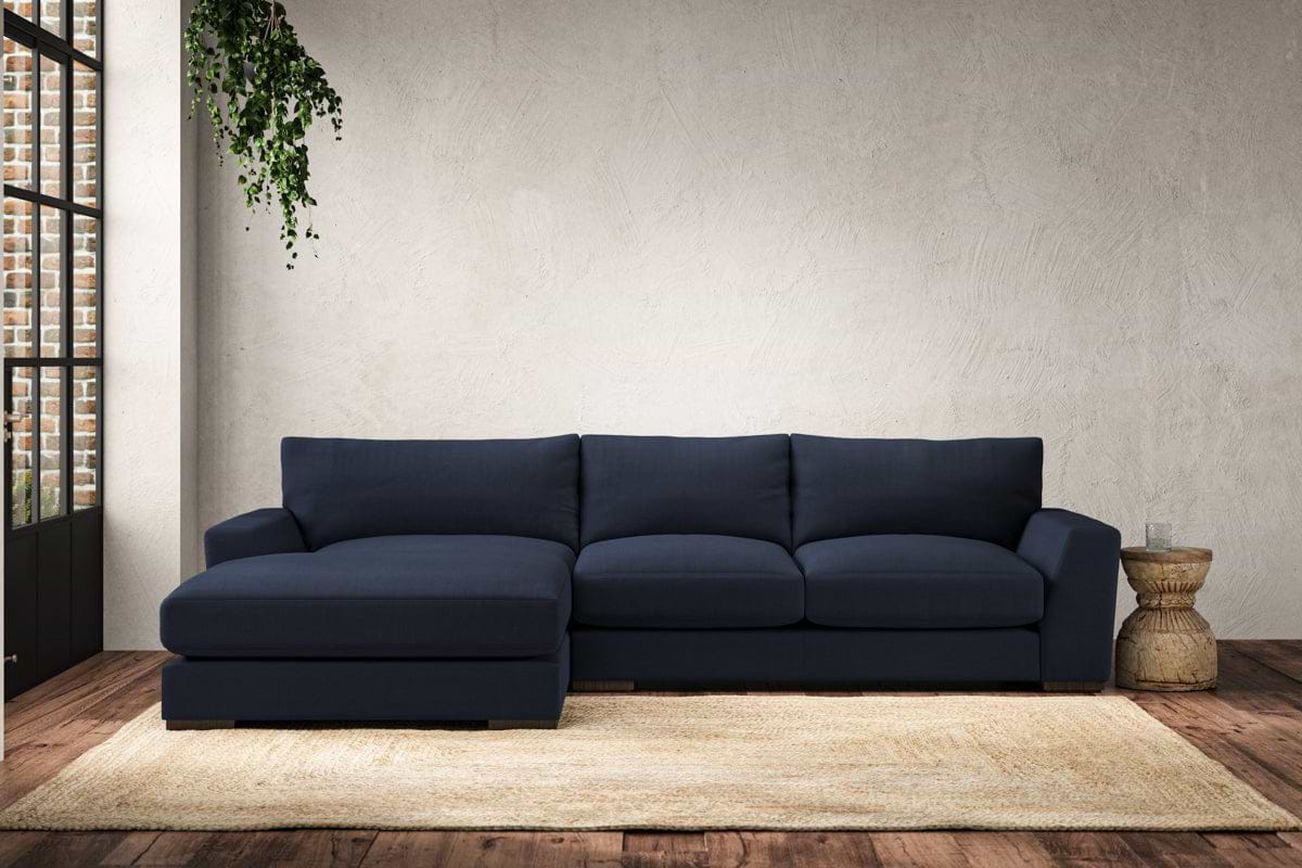 Guddu Medium Left Hand Chaise Sofa - Brera Linen Indigo-MAKE TO ORDER-Nkuku