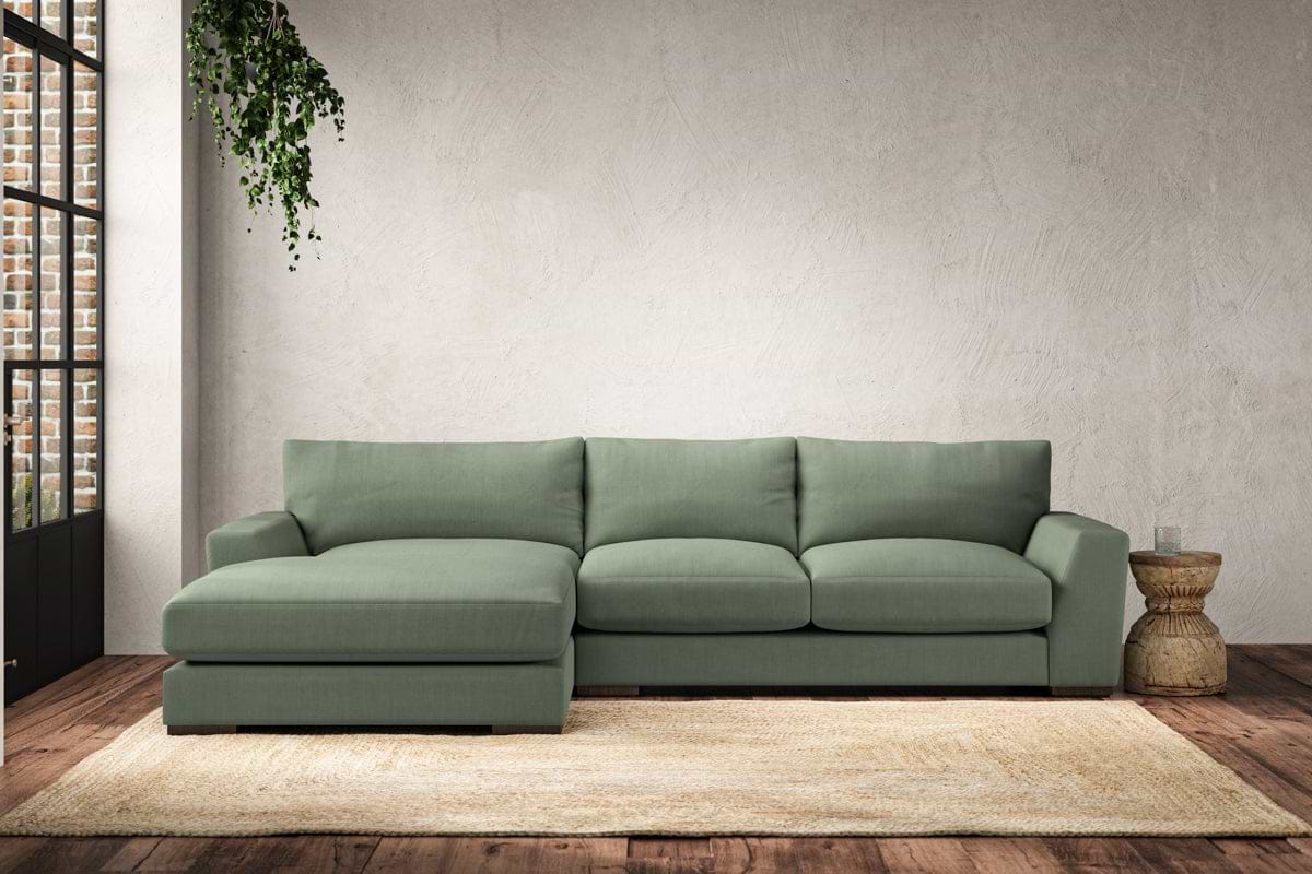 Guddu Medium Left Hand Chaise Sofa - Brera Linen Jade-MAKE TO ORDER-Nkuku