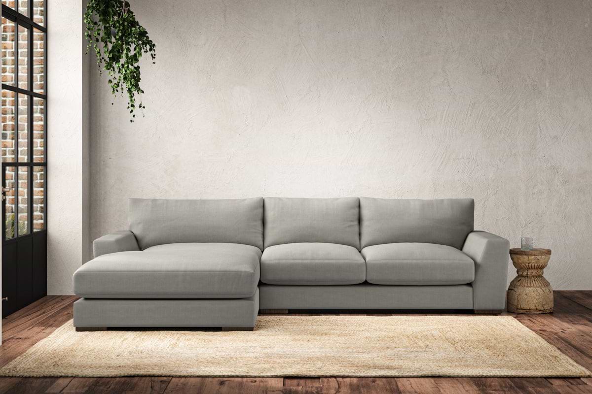 Guddu Medium Left Hand Chaise Sofa - Brera Linen Smoke-MAKE TO ORDER-Nkuku